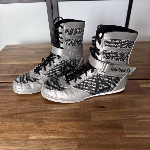 Reebok Boxing Boots shoes, Lace Up Ankle Strap Black/Silver Men’s Size 11 - Picture 2 of 16